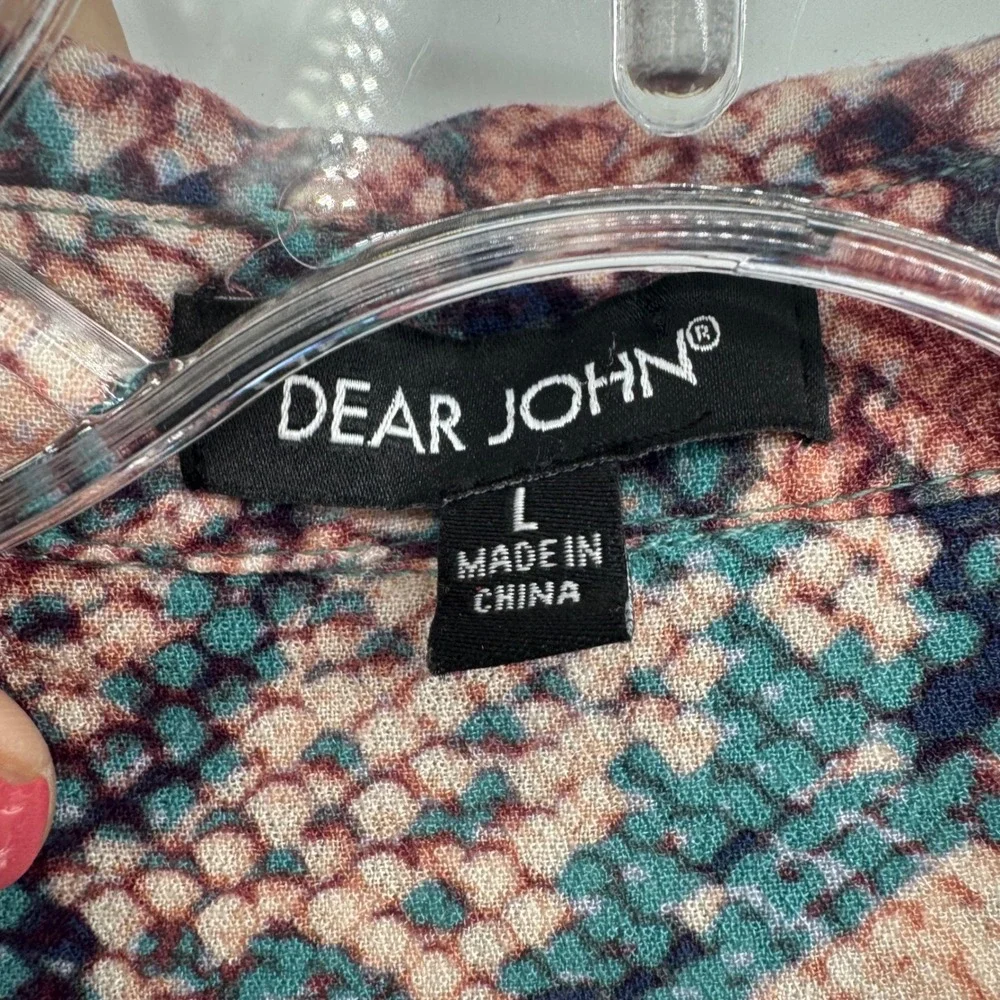 DEAR‎ JOHN Womens Multicolor Patchwork Snake Print Floral Button Up Shirt Size L